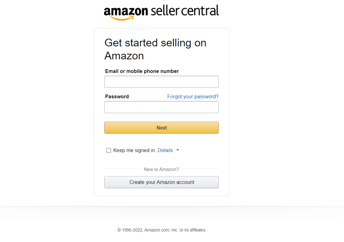 Create new Amazon seller account