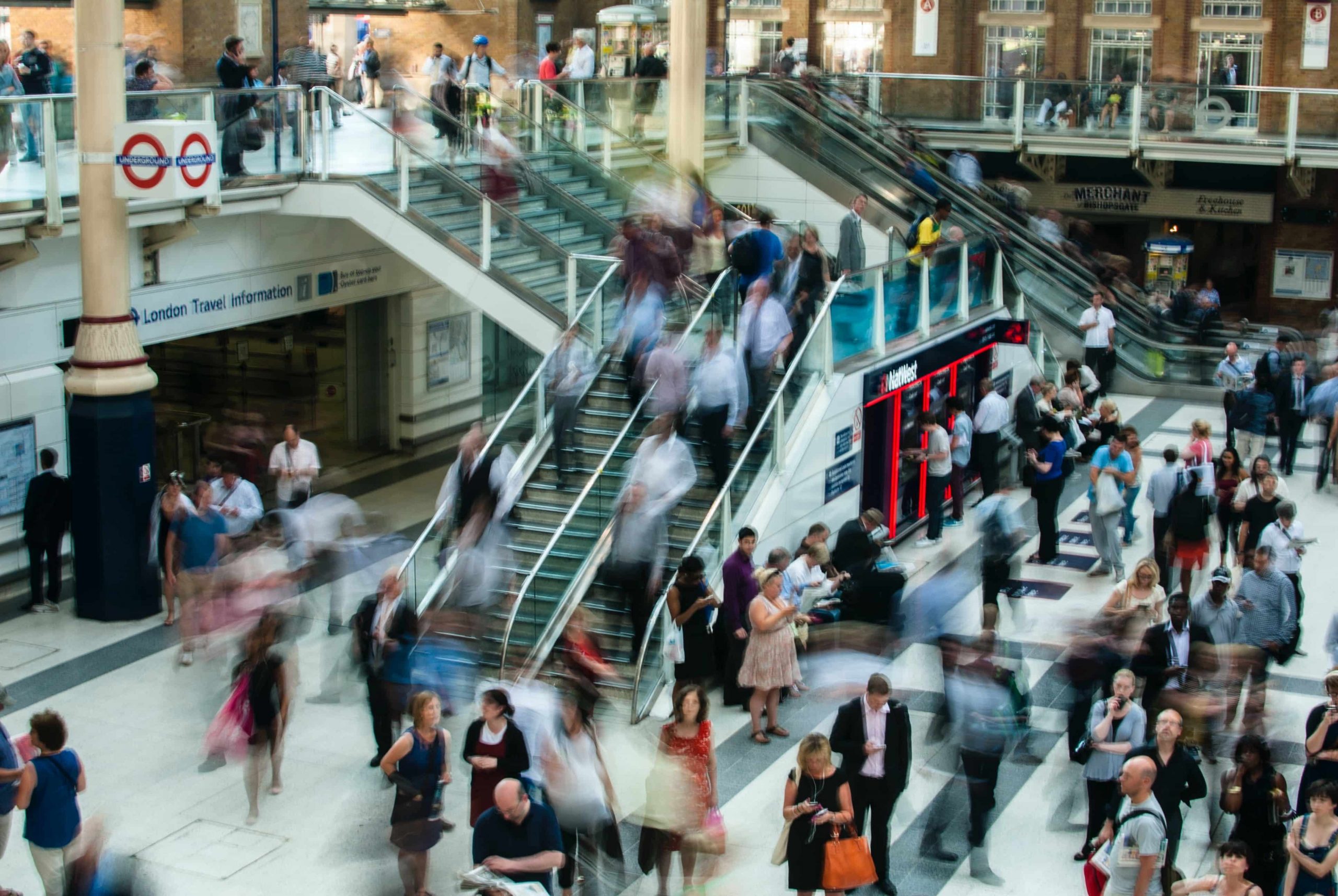 Crowd captured with time lapse in a shopping mall