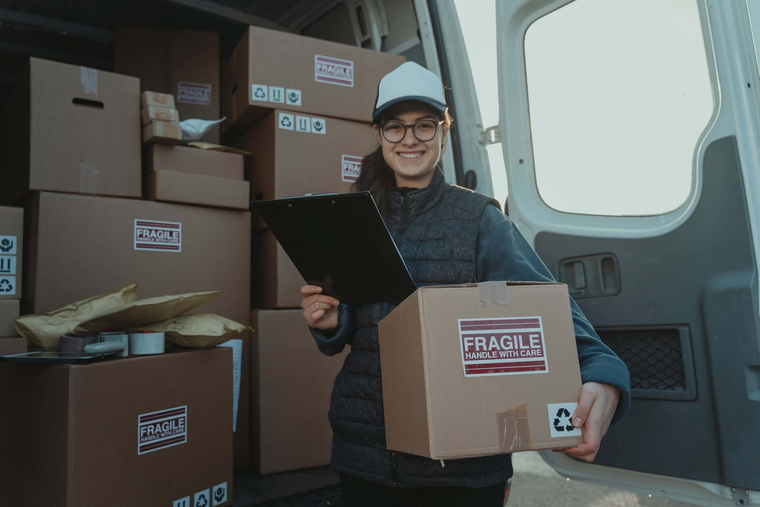 Woman holding delivery boxes