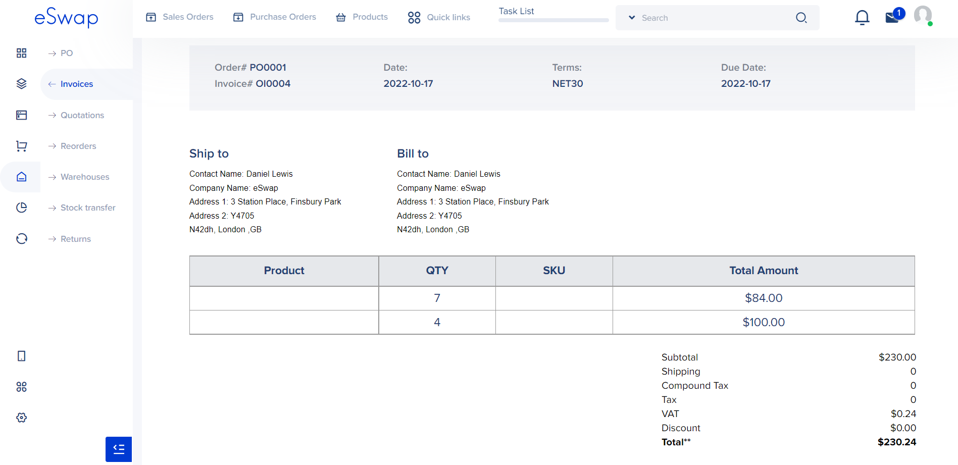 Automated invoicing for purchase management